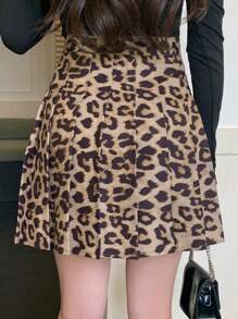 DAZY Women's Fashionable Leopard Print Pleated Skirt, Autumn - Multicolor - View 6