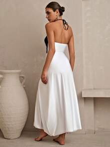 Swim Oasis Luxurious High-End Color Block Splice Halter One-Piece Swimsuit With Skirt Summer