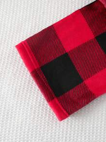 Winter Teen Girls Pajamas Set, Plaid Fleece Pants And Solid Long Sleeve Top, Casual Homewear 2 Pieces Outfit, Sibling/Matching (Sold Separately) - Black - View 4