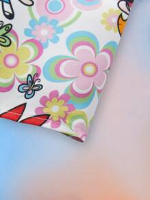 THE POWERPUFF GIRLS X SHEIN Young Girl Colorful Floral Butterfly & Cartoon Character All-Over Print Spaghetti Strap Ruffle Skater Dress - Multicolor - View 6