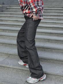 Manfinity EMRG Plus Size Men's Casual Simple Denim Jeans - Black - View 3