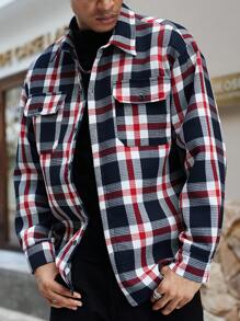 Manfinity Homme Men Casual Plaid Shacket, Autumn/Winter,Fall Men Clothes,Winter Men Jacket,Warm Jacket,Plaid Shirt - Multicolor - View 4