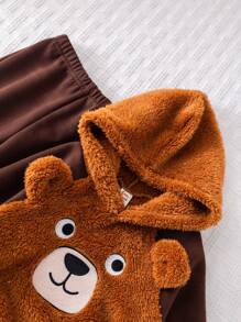 Cozy Pixies Bộ 2 món/Bộ áo nỉ trùm đầu tay raglan phối màu cho bé trai và quần jogger - Cà phê nâu - Xem 3