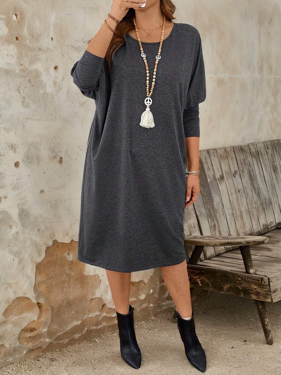Plus Size Fitted Crew Neck Knit Dress For Women Fall Cloth For Women