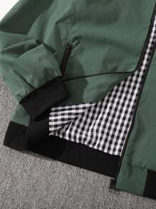 Manfinity Roghcode 1 pieza Chaqueta con cremallera y cuello para hombre con forro a cuadros - Verde - Ver 8