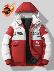 Manfinity Sport Corelite Boyfriend Style Men's Casual Contrast Color Patchwork Letter Print Hooded Jacket, - Red - View 1