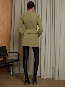 COSMINA 1 件女式休闲简约缺口翻领西装外套，秋季 - 綠色 - 查看 2