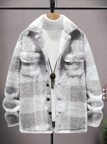 Manfinity Homme 男士水牛格纹翻盖口袋大衣