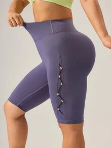 Easithlete 女士高腰简约修身运动短裤，休闲日常穿着氨纶短裤 - 摩卡棕 - 查看 5