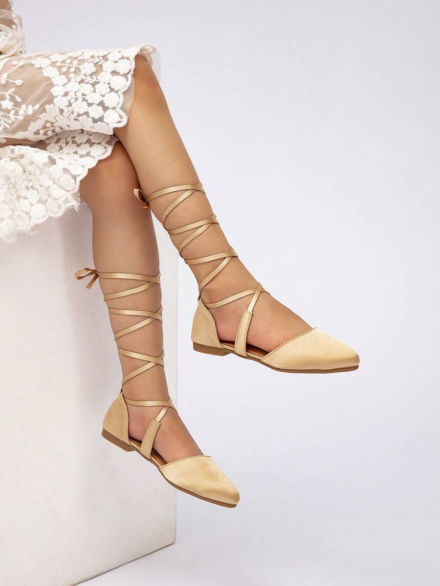 Girls Princess Style Pointed Toe Lace-Up Ballet Flats, Spring & Autumn