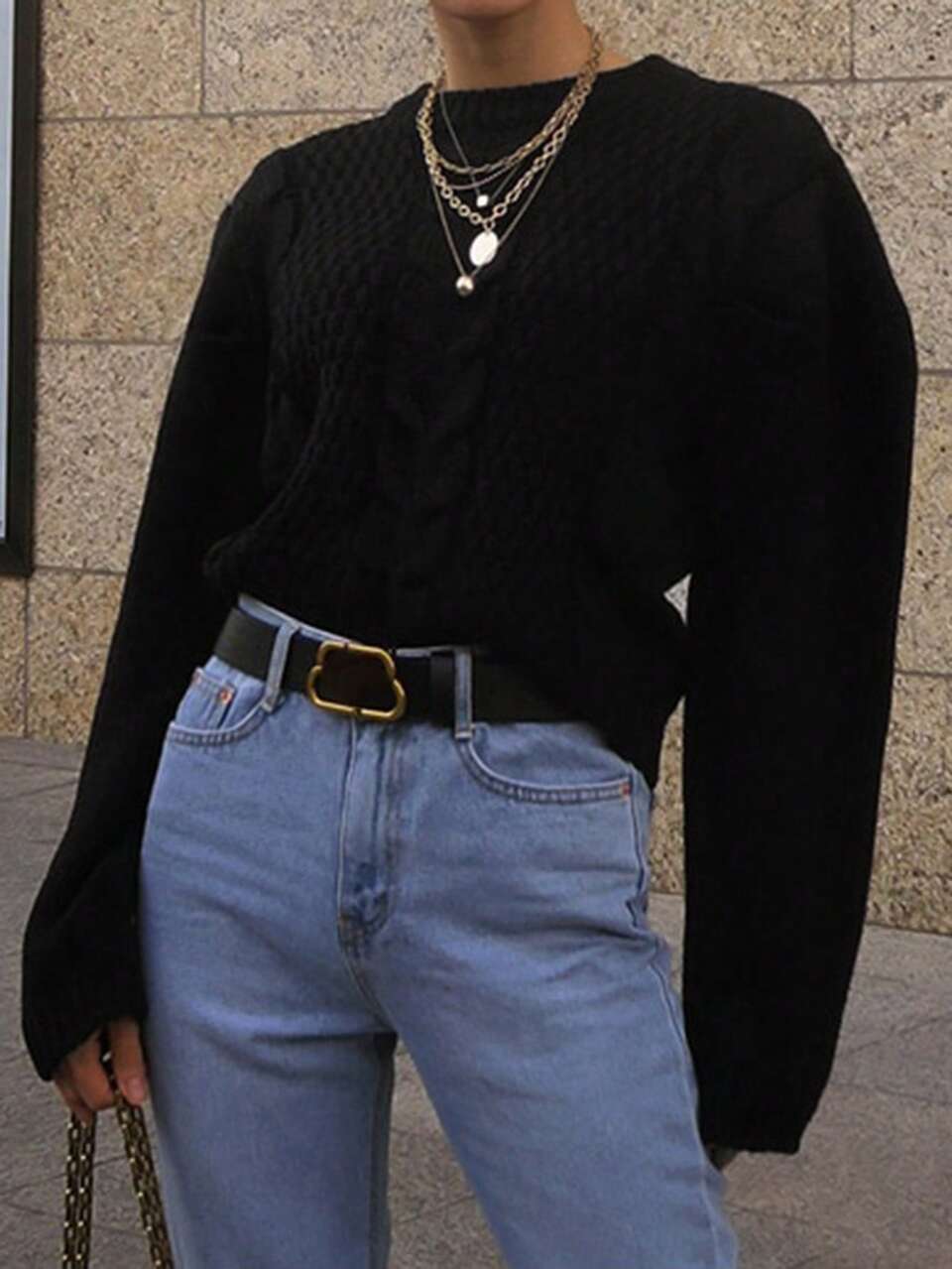 Women's Solid Color Crew Neck Loose Knit Cable Sweater,Fall Women Clothes