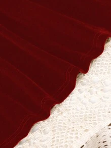1 Peça Vestido de Veludo Preto de Manga Longa com Babado no Colarinho, Estilo Casual Jovem, Adequado para Outono/Inverno - Vermelho - Visão 4