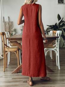 Calvaya 女士无袖纯色连衣裙，适合度假和休闲的长款女士服装