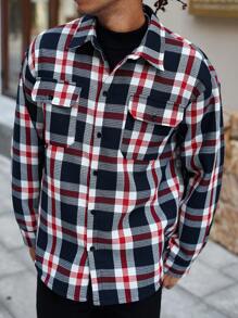 Manfinity Homme Men Casual Plaid Shacket, Autumn/Winter,Fall Men Clothes,Winter Men Jacket,Warm Jacket,Plaid Shirt - Multicolor - View 5