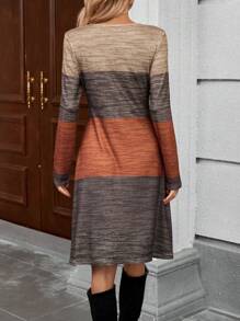 EMERY ROSE Women's Autumn Colorblock Round Neck Long Sleeve Casual Mid-Length Dress , Fall - Multicolor - View 3