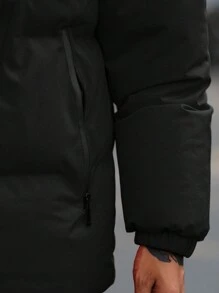 Manfinity Homme Men's Solid Color Front Zip Up Long Sleeve Minimalist Casual Men Hooded Winter Coat, Men Outerwear, For Fall