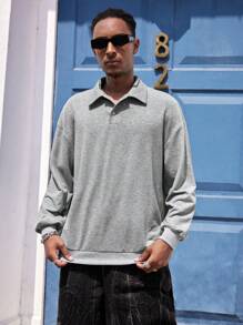 Manfinity Dauomo 男士休闲 Polo 领衬衫，度假休闲街头风格 - 灰色 - 查看 3