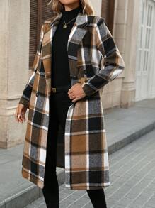 EMERY ROSE Women's Front Button Long Sleeve Notched Collar Plaid Minimalist Jacket