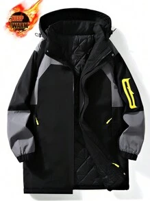 Gym Rark Boyfriend Style Men's Casual Color Block Zip-Up Hooded Ski Jacket With Drawstring, Suitable For Autumn Outings - Black - View 1