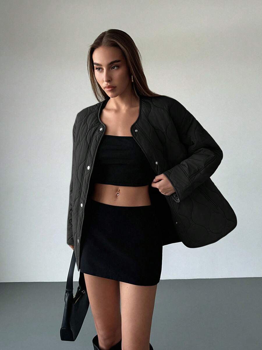 Aloruh Damska pikowana kurtka parka w kratę, luźny oversize'owy zielony kontrastowy płaszcz ocieplany, ciepły na jesień/zimę