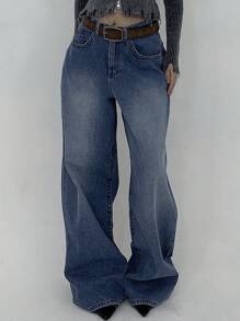 DAZY Quần Jeans Ống Rộng Rộng Không Đối Xứng Cho Nữ, Quần Jeans Baggy - Rửa trung bình - Xem 5