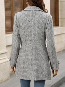 EMERY ROSE Women's Autumn/Winter High-End Single-Breasted Waist-Cinched Herringbone Thick Overcoat Fall Cloth For Women - Light Grey - View 2