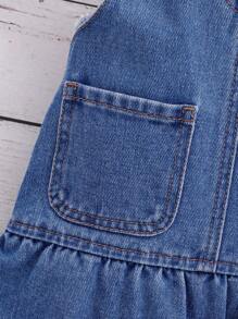 SHEIN 新品蓝色可爱荷叶边可调节牛仔围兜裙，适合女婴 - 中等水洗藍 - 查看 4