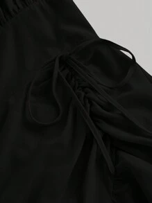 SHEIN MOD 杏色复古荷叶边下摆女式连衣裙，初秋休闲装 - 黑色 - 查看 3