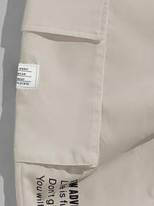 GENTILAND 字母印花抽绳口袋休闲梭织裤 - 卡其色 - 查看 3