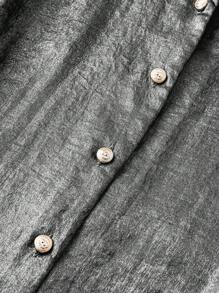 SHEIN LUNE Áo cánh tay dài cổ chữ V viền ren kim loại cỡ lớn - màu đen - Xem 6