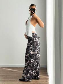 SHEIN ICON Pantaloni cargo cu buzunar mare, în aer liber, retro, camuflaj, americani - Multicolor - Vizualizare 5