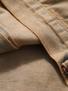 Manfinity Homme 1pc Men's Single Breasted Pocket Casual Loose Basic Plain Denim Jacket, Suitable For Autumn, Vacation - Brown - View 6