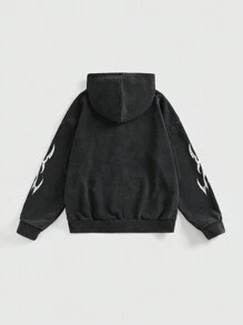 ROMWE Grunge Punk Sudadera con capucha sobredimensionada de estilo retro para mujer, estampada con diseño unisex, lavado desgastado