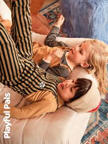 SHEIN 1pc Boys' Striped Jumpsuit,Hooded One-Piece With Embroidery Embellishment,Warm And Comfortable Fabric,Suitable For Layering With Solid T-Shirt - Brown - View 12