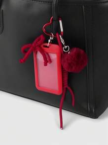 ROMWE Kawaii 1 件甜美酷炫时尚高品质学院风秋冬红色毛绒球纱蝴蝶结可调节挂绳纯色透明校园卡 ID 夹 DIY 钥匙扣包饰，适合上班族、学生、日常穿着和礼物