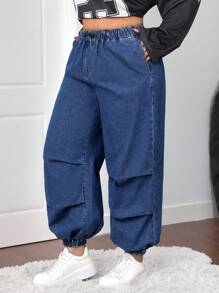 SHEIN EZwear 大码紧身锥形宽松牛仔裤，蓝色 - 藍色 - 查看 4