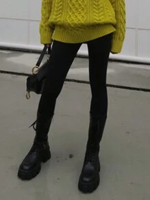 DAZY Quần legging bó tối giản màu trơn dành cho nữ có lót nhiệt - màu đen - Xem 8