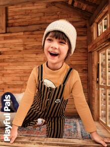 SHEIN 1pc Boys' Striped Jumpsuit,Hooded One-Piece With Embroidery Embellishment,Warm And Comfortable Fabric,Suitable For Layering With Solid T-Shirt - Brown - View 25