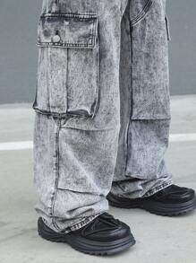 Manfinity EMRG Men's Simple Multiple Pockets Denim Jeans, Casual Everyday Wear - Light Grey - View 7