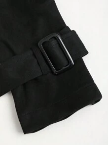 Sweetra Women's Trench Coat, Fall/Winter, European And American Ins Style, With Belt, Long Sleeve, Casual, Elegant, Slim Fit, Versatile, Black, New Design, Short, Windproof, Warm, Classic Faux Suede Material - Black - View 4