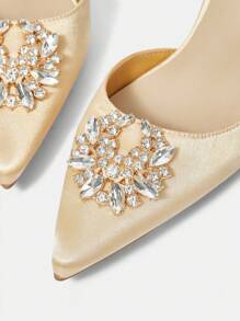 CUCCOO HITCHD Women's Vintage Style Embroidery Pointed Toe High Heel Slingback Shoes New Year Holiday - Gold - View 5