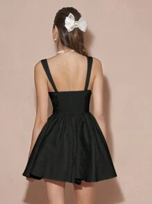 Enchnt 春冬浪漫女士黑色提花高腰可爱公主迷你连衣裙，甜美优雅的装扮，适合情人节、圣诞派对、新年、生日、节日、甜蜜约会之夜和鸡尾酒会，连衣裙 - 黑色 - 查看 4