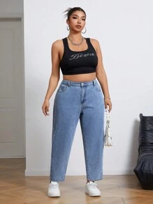 SHEIN ICON Kích thước lớn Quần jean Tapered - Màu xanh lam - Xem 5