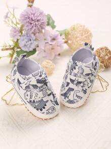 1 Pair 0-1 Year Old Infant Soft Bottom Casual Sports Shoes With Cartoon Hook And Loop Design, Suitable For Spring & Autumn