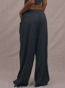MUSERA Gestreifte Weite Hose Lässig Elegant Sommer - Schwarz und Weiss - Übersicht 3