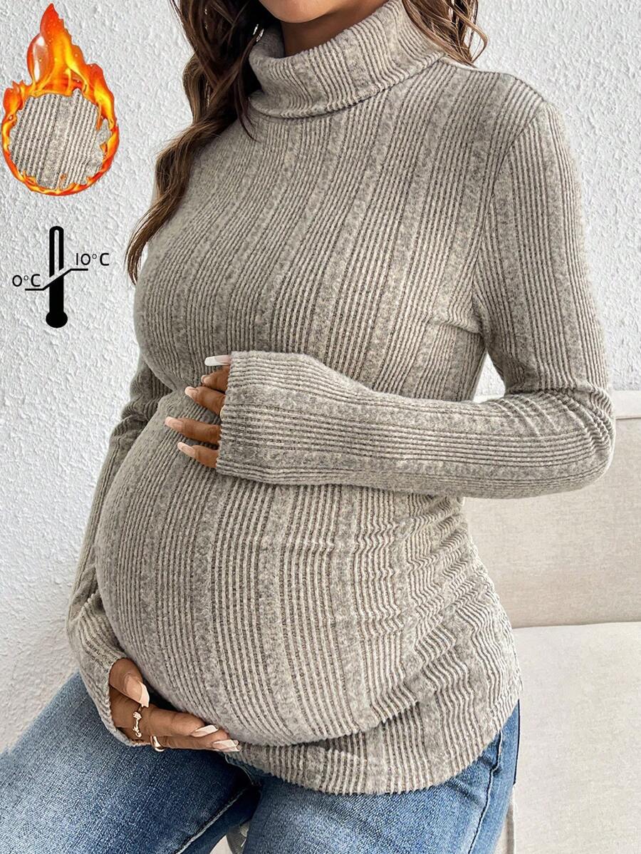 SHEIN 孕妇简约休闲高领长袖修身 T 恤，秋季