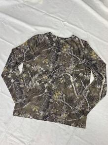 INAWLY 女款树枝印花 V 领长袖休闲 T 恤，秋季 - 軍綠色 - 查看 2