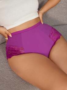 Seduluxe 3pcs Plus Size Solid Color Lace Patchwork Casual Underwear - Multicolor - View 5