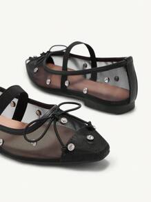 CUCCOO CHICEST Nuevos zapatos planos casuales cómodos de puntera cuadrada, con lazo decorativo, detalles de diamantes de imitación y unicolor, estilo de primavera y otoño 2024, ideales para Año Nuevo y Día de San Valentín