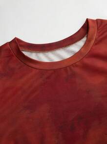 SHEIN LUNE Sweat-shirt-shirt col rond casual à imprimé tie-dye pour femmes grandes tailles, pull d'automne - Marron fonçé - Voir 3